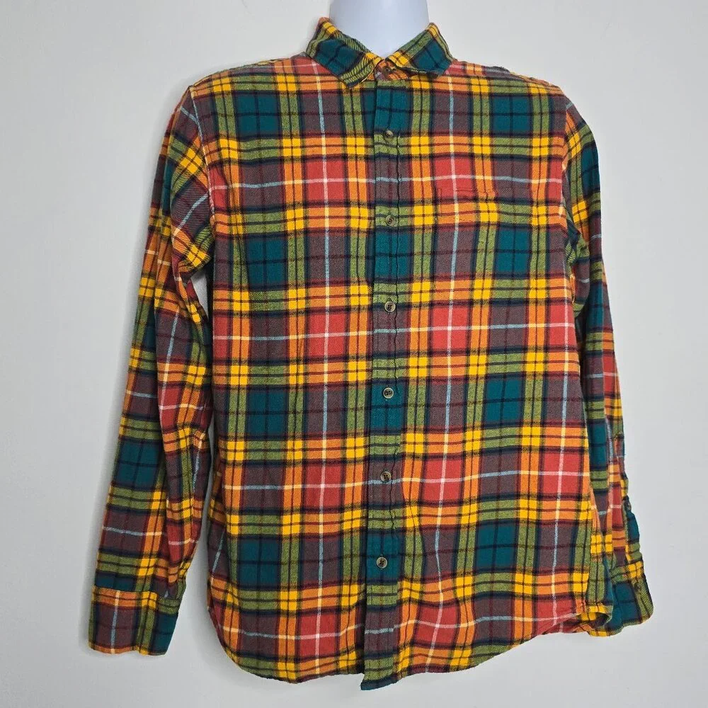 J Crew Mens Medium Button Down Shirt Flannel Plaid Pocket Long Sleeve Reimagined